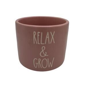 Rae Dunn RELAX AND GROW Flower & Vase Image on Back Pink Planter. 3.5”